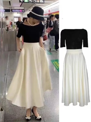 赫本风黑色套装女法式御姐风裙子两件套夏季气质醋酸半身裙高级感