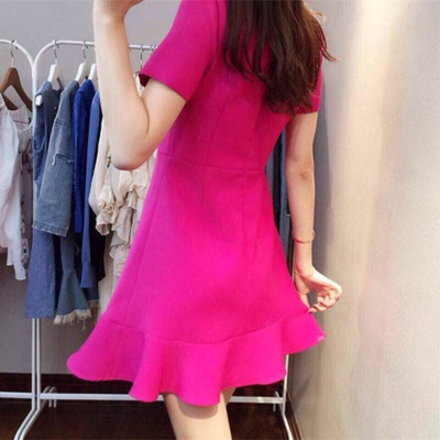 小个子连衣裙夏季玫红色荷叶边高级感减龄鱼尾裙子女夏天法式气质