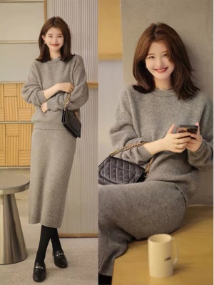 小香风套装裙2025新款秋冬针织上衣毛衣半身裙子打底配大衣连衣裙