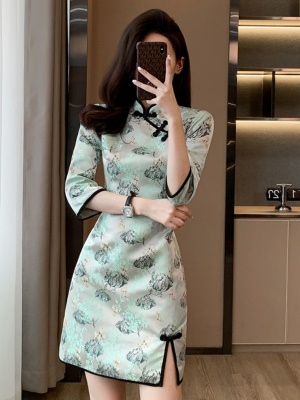 国风女装中式旗袍连衣裙2025春季新款小个子气质修身包臀裙高级感