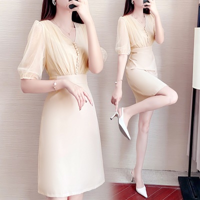 法式雪纺连衣裙女2025年夏季新款御姐女神范收腰气质修身包臀裙子