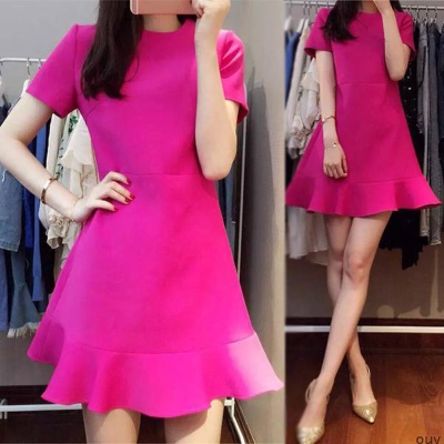 小个子连衣裙夏季玫红色荷叶边高级感减龄鱼尾裙子女夏天法式气质