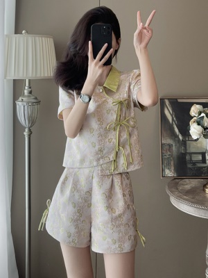 2025新款夏季气质显瘦时尚中国风短袖两件套洋气旗袍上衣短裤套装