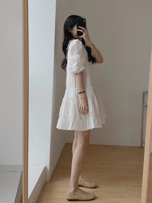 法式高级感白色连衣裙女夏小个子温柔风气质宽松显瘦仙女小白裙子