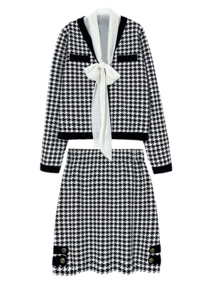 小香风套装裙千鸟格两件套女秋冬新款修身显瘦外套半裙套装高级感