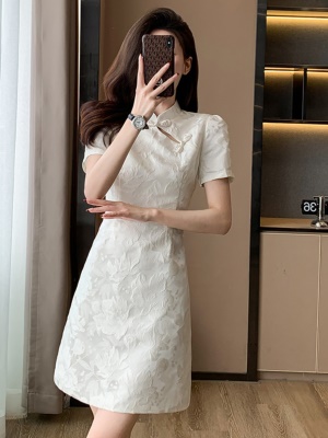 新中式国风连衣裙气质显瘦高级感礼服裙子女白色旗袍夏季2025新款