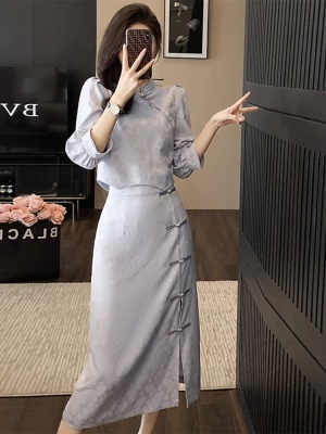 早春2025新款中式国风连衣裙套装高级感气质改良旗袍半身裙两件套