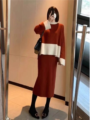 小香风针织套装裙子减龄时髦洋气名媛显瘦遮肉毛衣搭配冬裙两件套