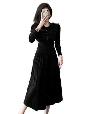 轻奢小香风针织毛衣套装裙冬季新款百褶半身裙两件套高级感连衣裙