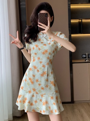 夏天改良旗袍连衣裙小个子2025新款新中式国风高级感显瘦鱼尾裙子