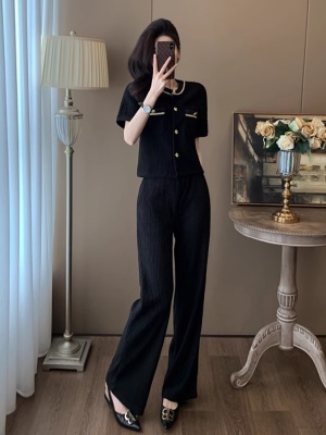 小香风休闲时尚职业套装女夏显瘦气质减龄运动阔腿裤两件套高级感