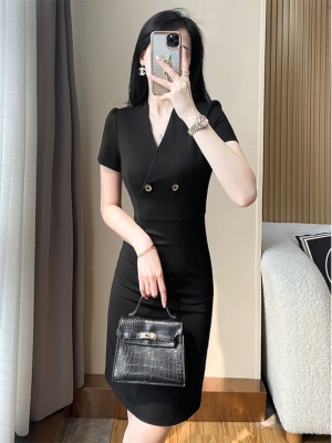 裙子女夏天黑色法式显瘦OL包臀裙高端职业气质连衣裙2025新款夏