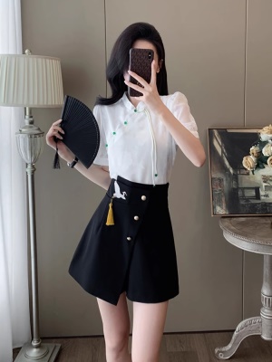 夏装搭配一整套洋气送考时尚新中式国风旗袍短袖短裤裙两件套装女