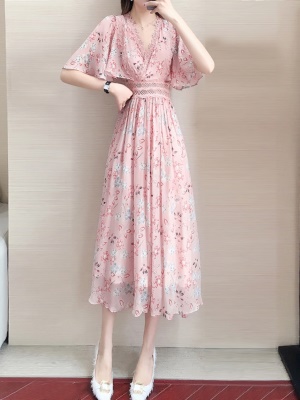 碎花雪纺短袖连衣裙2025新款夏很仙的中国风改良旗袍长裙甜美气质
