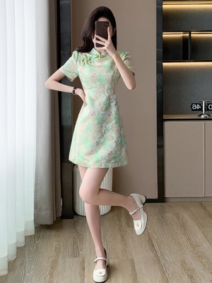 国风绿色连衣裙2025夏季新款气质女装新中式旗袍裙子年轻少女减龄