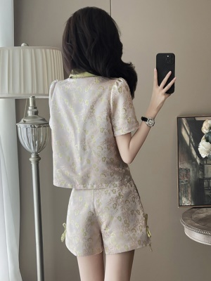 2025新款夏季气质显瘦时尚中国风短袖两件套洋气旗袍上衣短裤套装