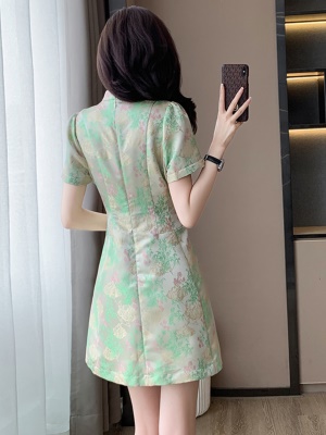 国风绿色连衣裙2025夏季新款气质女装新中式旗袍裙子年轻少女减龄
