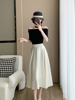 赫本风御姐套装夏季搭配一整套时尚白色醋酸半身裙女连衣裙两件套