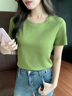 丝光棉白色短袖t恤女夏2025新款圆领正肩内搭打底衫修身上衣外穿