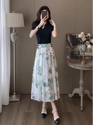 中式国风旗袍套装裙子女夏季2025新款时尚穿搭一整套半身裙两件套