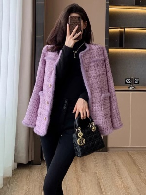 小香风毛呢外套女秋冬季小个子洋气高级感气质呢子加厚羽绒服上衣