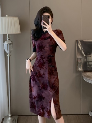 新中式国风旗袍连衣裙高级感晚礼服开叉中长款裙子女夏季2025新款