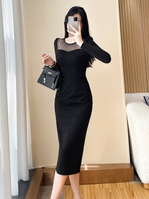 礼服裙女高级感法式高端宴会气质修身显瘦黑色包臀连衣裙秋冬长裙