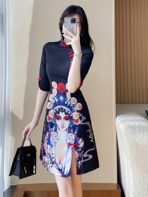 国潮旗袍连衣裙2025年新款改良女春夏小个子年轻新中式中国风女装