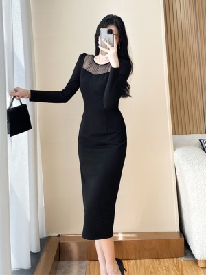 礼服裙女高级感法式高端宴会气质修身显瘦黑色包臀连衣裙秋冬长裙