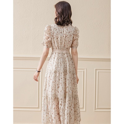 碎花雪纺连衣裙女2025年夏季新款长裙气质名媛法式显瘦收腰长裙子