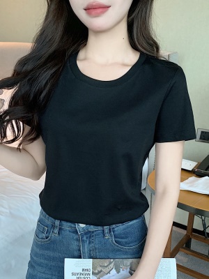 丝光棉白色短袖t恤女夏2025新款圆领正肩内搭打底衫修身上衣外穿