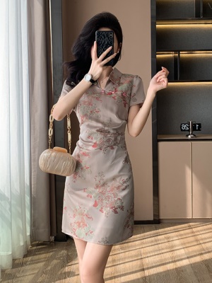 新中式提花显瘦显白国风改良旗袍连衣裙女夏小个子送考包臀连衣裙
