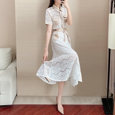 轻熟风女装港味套装春夏两件套洋气减龄半身裙气质蕾丝衫连衣裙子