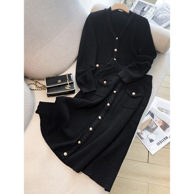 小香风套装女2025秋冬季气质名媛长袖针织开衫中长款半身裙两件套