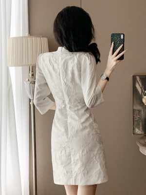 白色新中式国风旗袍连衣裙小个子女春秋新款高级感气质宴会小礼服