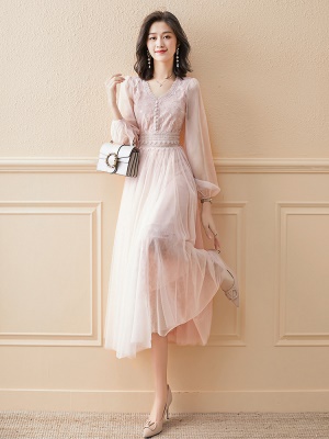 法式网纱连衣裙女2025年夏季新款高端超仙气质收腰显瘦雪纺长裙子