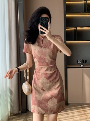 新中式国风改良旗袍裙女春夏季新款洋气褶皱显瘦送考连衣裙小个子