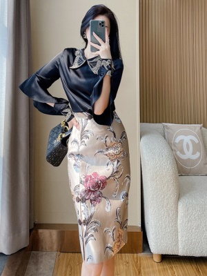 高级感包臀半身裙套装裙子2025早秋新款中式国风长袖衬衫两件套裙