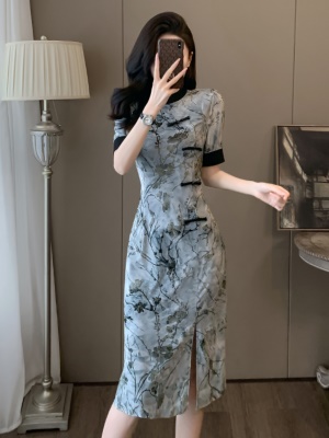 夏季新款高档中式国风连衣裙女显瘦气质改良版开衩旗袍裙优雅礼服