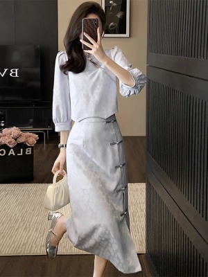 早春2025新款中式国风连衣裙套装高级感气质改良旗袍半身裙两件套