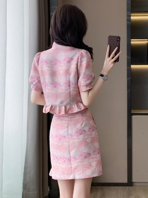 国风提花旗袍套装裙女两件套2025年夏季新中式精美套装短裙小个子