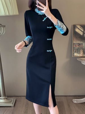 新中式国风黑色旗袍连衣裙女高级感春秋季2025新款高端名媛小黑裙