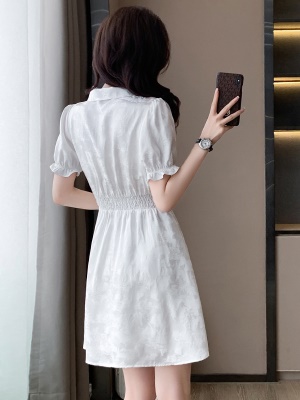 衬衫plol领连衣裙女2025新款夏季收腰显瘦气质法式白色女神范裙子