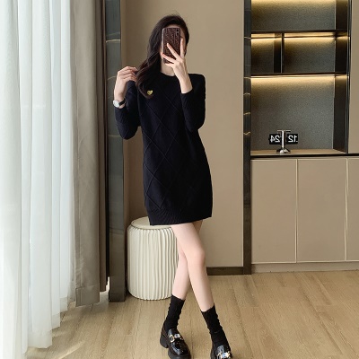 红色毛衣裙女本命年秋冬季小个子宽松针织打底连衣裙女新年圣诞款