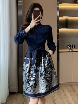 新中式汉服连衣裙2025秋装新款改良国风刺绣提花年会晚礼服马面裙