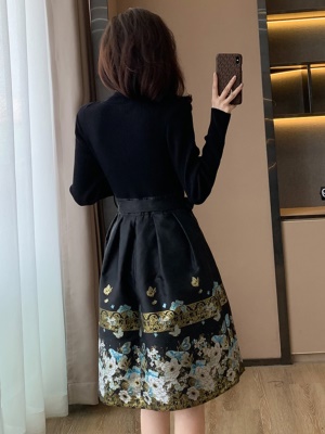 新中式旗袍领黑色连衣裙小个子高级感秋冬季马面国风高端气质礼服