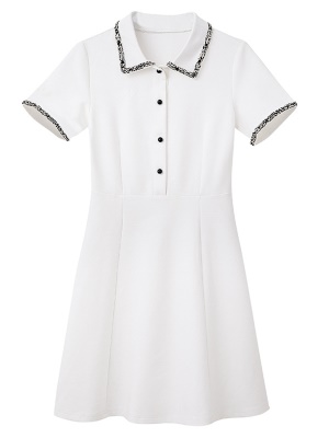 白色POLO领连衣裙女夏2025新款法式高级感收腰气质显瘦小黑裙大码