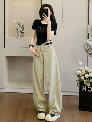 夏季穿搭一整套时尚气质t恤上衣两件套高级感气质阔腿牛仔裤套装