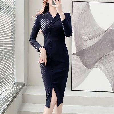 早秋女神范气质职业包臀裙2025秋季新款女长袖西装领连衣裙高级感