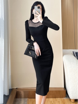 礼服裙女高级感法式高端宴会气质修身显瘦黑色包臀连衣裙秋冬长裙